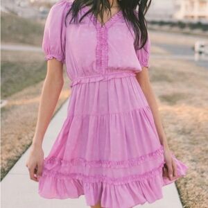 New Anthropologie Orchid Current Air Ruffle Floral Dopamine Balletcore Dress S